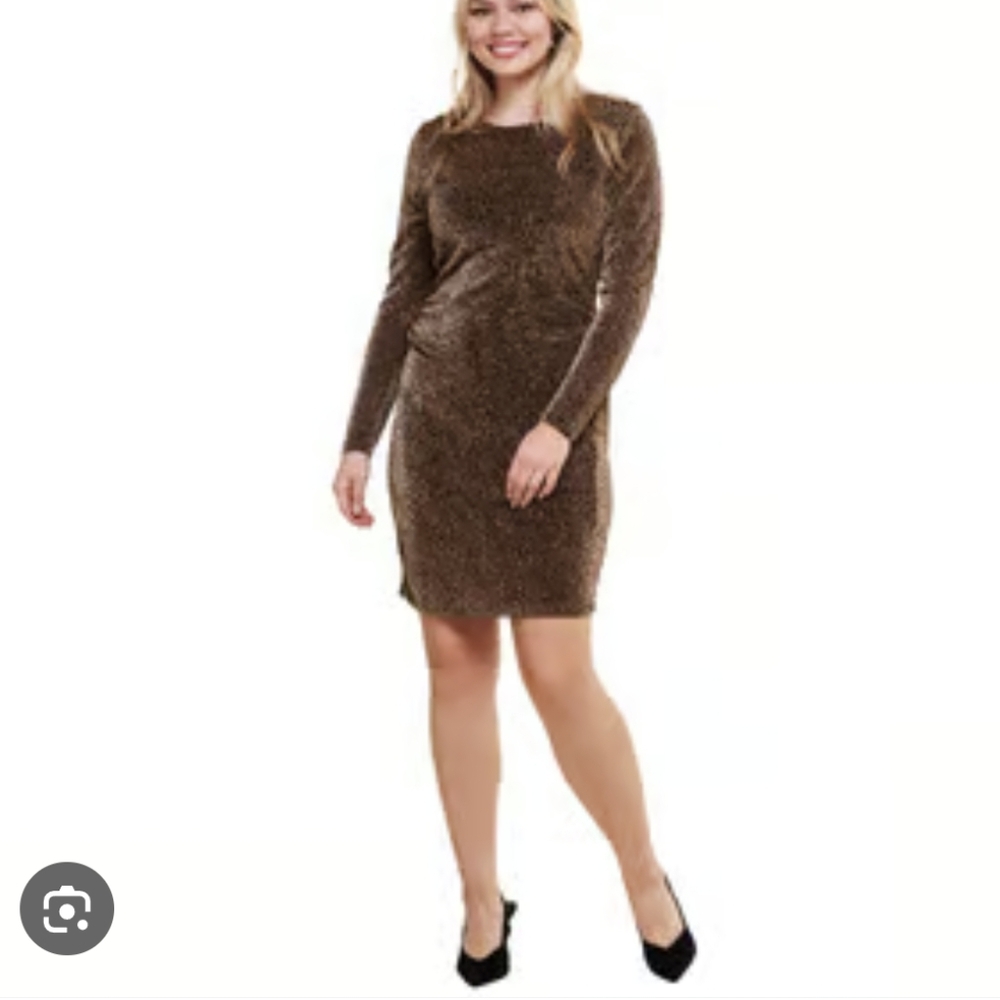 Absolutely Famous Gold Shimmer Leopard Print Long Sleeve Dress